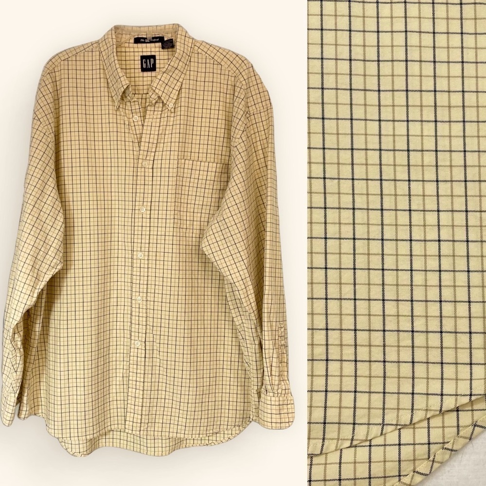 Gap The Big Oxford 100% cotton yellow windowpane check oversized shirt XL